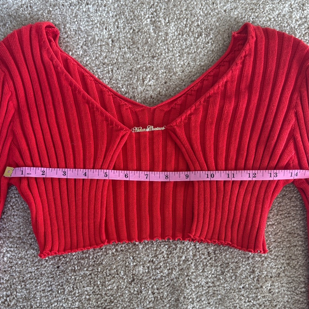 Y2K Red Ribbed Cropped Sweater - Picture 4 of 5